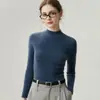 Suéter de punto 100% cachemir puro de cuello semi-alto, corte ajustado, para mujer, capa base de otoño e invierno para commuting, jersey de manga larga