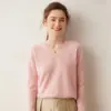 Nuevo Suéter de Punto Holgado de Cachemir con Cuello en V para Mujer Otoño 2026 Estilo Sencillo para el Trabajo Camisa Básica de Color Sólido