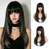 Peluca europea y americana de estilo transfronterizo, larga, recta, ligeramente ondulada, con capas y flequillo, disponible para venta al por mayor desde el fabricante