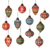Conjunto de 12 Peças Planas 2D de Novas Decorações de Árvore de Natal de Madeira em Estilo Étnico Retrô para Montagem de Atmosfera Natalina