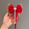 2025 Horquilla para el pelo con lazo para niña, horquilla roja para niña, accesorios para el pelo de princesa para bebé de Año Nuevo