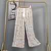 Pantalones de pijama de algodón y seda para mujer, estilo fino de verano, talla grande, pantalones de pierna ancha de cintura alta, adecuados para usar en exteriores, pantalones de playa de seda de algodón artificial, pantalones para casa
