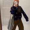 Cardigan de Tricô Espesso com Zíper Estilo Coreano Outono/Inverno 2024 Novo Suéter Feminino com Gola Redonda Jacquard de Coração Tendência
