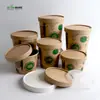 Cubo de Papel Kraft Desechable Espesado para Sopa Taza de Sopa Fiambrera Comercial Cubo para Gachas con Tapa Tazón de Papel para Llevar Fiambrera Redonda Empaquetada