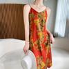 Verão cintura alta estampado vestido sling Mulheres Comprimento médio acetato cetim cintura saia sexy A- linha saia