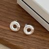 Pendientes de esmalte rojo hueco con forma de donut, de plata 925, con forma de aguja, estilo retro, ligeros y de lujo, de gran sentido, redondos.