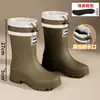 Botas de chuva da moda para mulheres, antiderrapantes, de cano médio, com punhos elásticos, sapatos de borracha impermeáveis de sola grossa