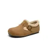 Zhr Zapatos Birkenstock con Forro de Felpa, Elevación Interna, Todo Incluido, para Mujer, Invierno 2025, Nuevos, Versátiles, Ligeros, con Pelo, Zapatos de Algodón Cálidos