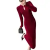 Nuevo Vestido Navideño Rojo Suave Estilo Chino con Diseño Hueco de Botones para Mujer, Adecuado para Banquetes de Otoño e Invierno, Corte Ajustado, Vestido Largo con Forma de H que Realza la Altura