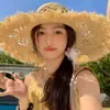 Sombrero de Playa de Paja Raffia Estilo Francés de Ala Ancha Sombrero de Protección Solar para Vacaciones en la Costa 2026 Nuevo Diseño Hueco Sombrero de Paja Parasol para Mujer