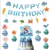 Decoraciones de Cumpleaños de Sirena del Océano - Pancarta de Feliz Cumpleaños, Topper para Pastel de Sirena, Toppers para Cupcakes, Recortes Colgantes de Animales Submarinos para Cumpleaños Temáticos de Sirena Bajo el Mar para Niñas, Suministros para Fiesta de Baby Shower