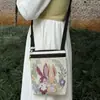 Bolso Bandolera Nuevo Bolso de Viaje Yunnan Bolso de Tela Bolso Bordado Conejo Blanco Animal Vintage Billetera para Monedas de Teléfono Móvil Doble Capa Correa Negra