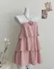Elegante y Atractivo Vestido Halter Ajustado con Flores Tridimensionales para Mujer, Moderno y Favorecedor con Falda Escalonada de Retazos Volantes