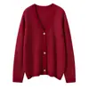 Otoño Nuevo Cárdigan de Cachemira para Mujer Cuello en V Suelto y Versátil Cachemira Dorada Tejido Casual Suéter Chaqueta Cárdigan