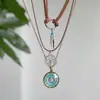 Colar Pingente Redondo de Resina Veludo Coreano Estilo Étnico Corrente de Clavícula Personalizada Joias de Moda de Nicho