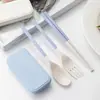 Conjunto de louça simples de trigo nórdico conjunto de louça para estudantes lancheira dobrável conveniente para viagens ao ar livre conjunto de três peças de garfo, colher e hashi