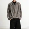 Nueva Camisa Retro a Rayas con Cuello para Hombre Diseño Holgado de Media Botonadura Moda Casual Versátil Madura Ropa de Manga Larga