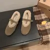 Zapatos Mary Jane de ante de vaca con lana para mujer, zapatos planos de mujer, nuevos para otoño e invierno, cuero genuino, pelo cálido, boca poco profunda, zapatos de vestir para mujer 40