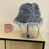 Sombrero de Pescador para Mujer, Primavera y Otoño, Circunferencia de Cabeza Grande, Hace que la Cara Parezca Más Pequeña, Estilo Coreano, Borde Deshilachado, Sombrero de Cubo de Mezclilla Lavado Vintage, Sombrero de Sol Retro