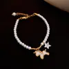 Pulsera de Perla de Vidrio Electrochapada en Oro Real de 18K con Perlas de Nácar, Pulsera Estrella Caballo Año Zodiacal, Joyería de Moda para Mujeres