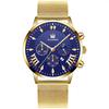 Reloj de Pulsera para Hombre Transfronterizo Nuevo Sol, Luna y Estrellas Correa de Acero Reloj de Cuarzo con Correa de Malla a la Moda Calendario de Tres Ojos Falsos para Hombre