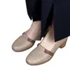 Sapatos femininos retrô estilo francês de corte baixo, novo modelo outono 2026, couro macio, sola macia, de calçar, bico redondo, salto grosso, sapatos versáteis para mães