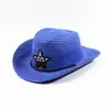 Sombrero de Paja con Visera para Niños, Sombrero de Viaje al Aire Libre de Verano Transfronterizo, Sombrero de Vaquero Occidental Lindo, Sombrero de Sol con Estrella de Cinco Puntas para Hombres y Mujeres