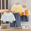 2026 Nueva Ropa de Otoño para Niños Conjunto de Tres Piezas Chaleco de Punto Floral para Bebé Niña Ropa Elegante para Niños Pequeños Venta al por Mayor
