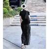 Conjunto Esportivo de Verão Duas Peças com Calça de Perna Larga de Manga Curta Moda Corrida Preto Slim Casual Traje Esportivo para Mulheres
