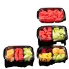 Caja rectangular de plástico transparente con tapa, compartimentada y sellada, para empaquetar ensalada de frutas.