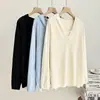 Especial2026 Outono Novo Plus Size Feminino Casual Com Capuz Vazado Falso Duas Peças Blusa de Tricô com Capuz 0736