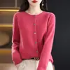 Cárdigan de Lana con Patrón de Osmanthus Transfronterizo para Mujer, Suéter de Punto Ajustado para Otoño e Invierno, Top Redondo Sin Costuras, Moderno