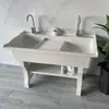 Fregadero de Lavandería de Piedra de Cuarzo para Balcón Uso Doméstico con Tabla de Lavar, Lavabo de Lavandería Exterior Integrado de Mármol Metabo