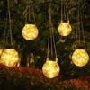 Nova lâmpada de suspensão solar de bola com fio de cobre, pequeno lustre LED externo, lâmpada decorativa para gramado, jardim, pátio, vila