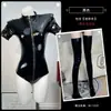 Diyi Miao Si Lingerie Sexy com Abertura no Gancho Alta Elasticidade Couro Patentear Brilhante Body para Pole Dance Boate para Mulheres A688