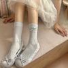 Songmu' Calcetines Coreanos de Cuero con Lazo para Niña Calcetines de Malla sin Costuras Calcetines de Felpa Medias Medias Dulces para Mujer