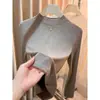 Camiseta Básica de Color Sólido con Cuello Semi-Alto, Adelgazante, Manga Larga, Capa Base para Mujer, Camiseta Versátil para Usar por Debajo, para Viajes al Trabajo y Uso Casual, Top de Otoño