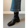 Botas Martin de Piel Suave con Punta Cuadrada y Cierre Trasero para Mujer 2025 Nuevas de Primavera y Otoño Retro Commuter Tacón Grueso Botas Ajustadas Botas Cortas de Tacón Alto