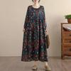 Vestido Retro Literario Estampado 2025 para Mujer Primavera y Otoño Manga Larga Casual Algodón Largo Dobladillo Largo Falda de Encaje Suelta para Mujer