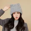 Gorro de Punto Coreano, Gorro de Pescador, Gorro de Lana de Oso Moderno y Lindo, Gorro Caliente para Mujer, Gorro de Lana para Mujer