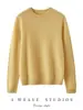 Suéter de Seda de Morera 25% y Cachemir 75% para Mujer, Otoño/Invierno, Cuello Redondo Tejido, Corte Relajado, Color Sólido, Prenda Base