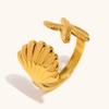 Anillo Abierto de Estrella de Mar y Concha Transfronterizo Europeo y Americano Acero Inoxidable Chapado en Oro de 18K Moda Elegante Retro Joyería de Personalidad para Mujer