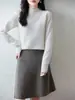 Colección nueva otoño/invierno 2026 transfronteriza: falda midi de punto de lana pura para mujer, de cintura alta, versátil, ajustada y de línea A corta