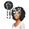 Nuevo Superventas Transfronterizo de Amazon: Gorro de ducha grande con visera ancha y cola larga para atar, con estampado de cinta, popular superventas transfronterizo