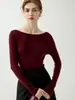 Suéter Minimalista de Punto Fino 100% Lana de Hombro Único para Mujer, Ajuste Delgado, Delgado, Capa Interior Transparente, Tejido, Otoño/Invierno 2026