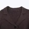 Fabricantes Mayoristas de Ropa para Mujer Transfronterizos 2025 Nuevo Color Café Botón de Joyería Retro Chaqueta Corta de Traje de Punto con Solapa