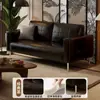 Sofá para apartamentos pequeños, oficinas, propiedades de alquiler, sofá reclinable largo tipo perezoso, piel encerada negra, estilo vintage, para tres o cuatro personas