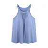 Camisola fina de verano para mujer, sin mangas, fruncida, con copas en el pecho, adecuada para usar afuera como camiseta sin mangas para casa