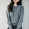 Suéter tejido de algodón puro de cuello redondo estilo casual para mujer, nuevo suéter cálido jacquard engrosado de manga larga para otoño e invierno
