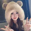 Gorro de Felpa Lei Feng para Mujer, Otoño e Invierno, Adelgazante, Forro de Polar, Engrosado, Gorro de Punto con Pompón, Cálido, Protector de Orejas, Estilo Étnico